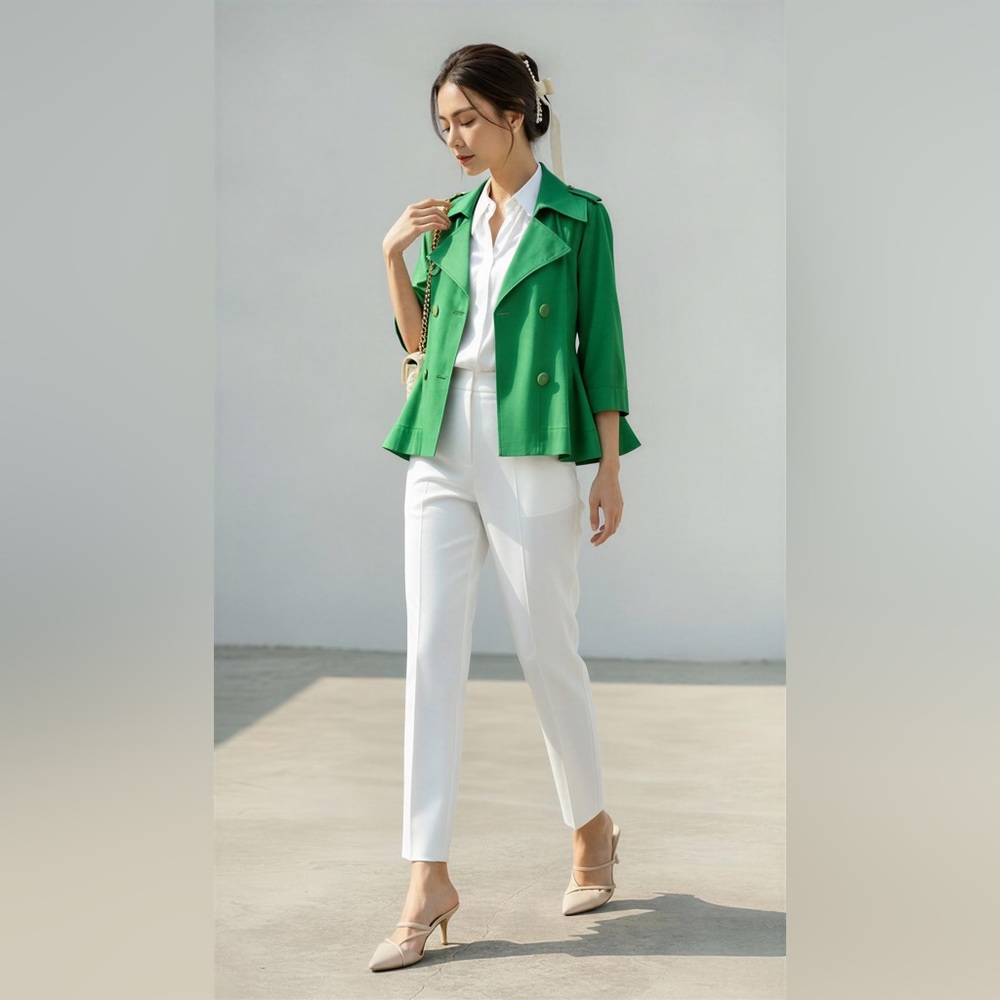 Women's Green Double-Breasted Jacket
